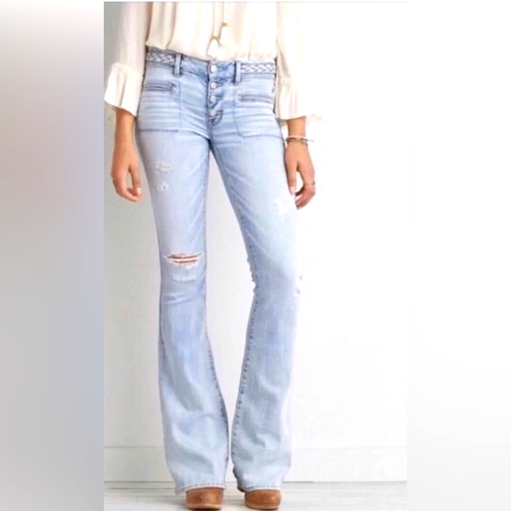 American Eagle Boho Flare braided waistband jeans